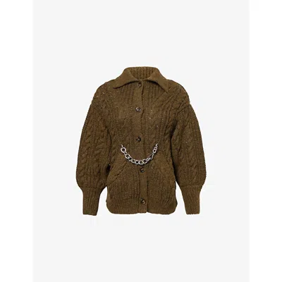 Simone Rocha Womens Olive Chain-embellished Cable Knitted Cardigan In Green