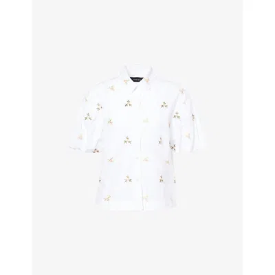 Simone Rocha Womens Crop Embroidered-rosebud Lace Cotton Shirt White