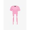 Simone Rocha Womens Easy Bow-embellished Cotton-jersey T-shirt Bright Pink
