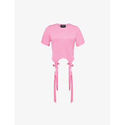 Simone Rocha Womens Easy Bow-embellished Cotton-jersey T-shirt Bright Pink