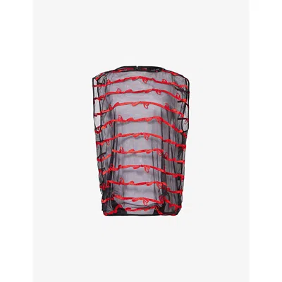 Simone Rocha Womens  Embroidered Boxy-fit Mesh Smock Top In Black Red