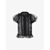 Simone Rocha Black Sheer Puff Sleeve Multi Ruffle Frill Shirt In Black