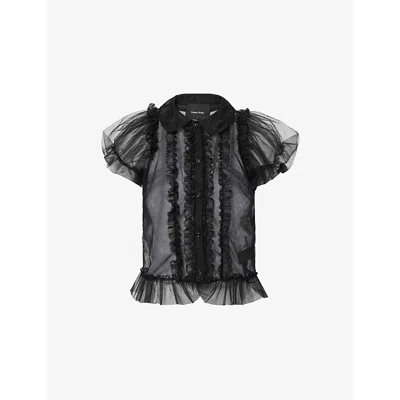 SIMONE ROCHA WOMENS BLACK FRILLED PUFFED-SLEEVES WOVEN SHIRT