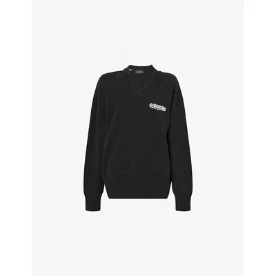 Simone Rocha Womens  Jewel-embellished Merino Wool-blend Jumper