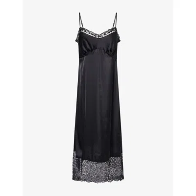 Simone Rocha Womens Black Lace-trim V-neck Satin Midi Dress