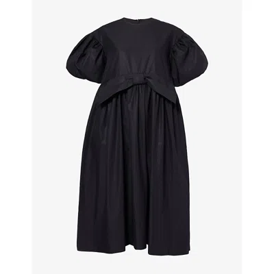 Simone Rocha Bow-detail Puff-sleeve Midi Dress In Black