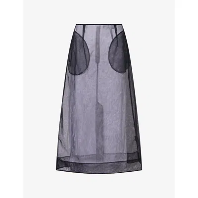 Simone Rocha Womens  Ripple Sheer Mesh Midi Skirt In Black