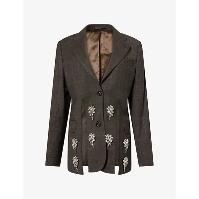 Simone Rocha Womens  Slash Crystal-embellished Wool Blazer In Gray