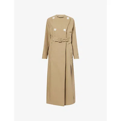 Simone Rocha Womens Stone Pearl Embellished Belted Cotton-blend Trench Coat In White