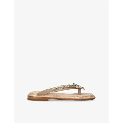 Simone Rocha Womens  Embellished Thong Leather Sandals In Taupe Comb