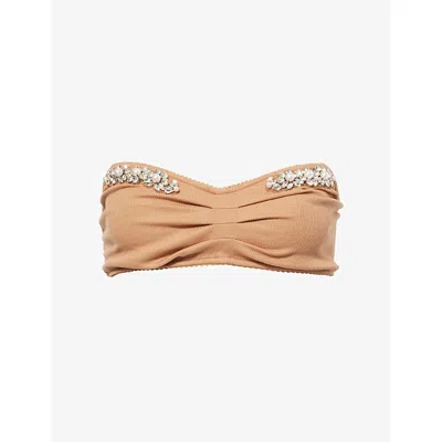 Simone Rocha Womens  Jewel-embellished Stretch-rib Bandeau Top In Nude
