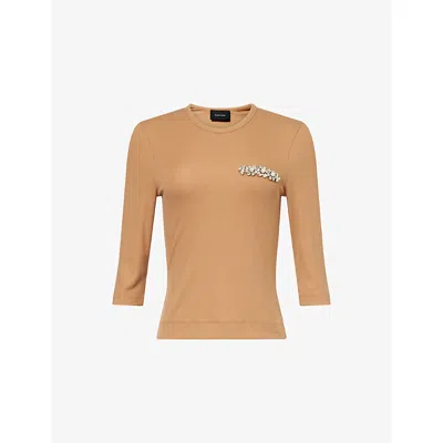 Simone Rocha Womens  Jewel-embellished Stretch-rib Jersey Top In Brown