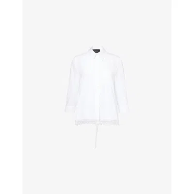 Simone Rocha Womens White Crop Lace-embroidery Cotton-poplin Shirt