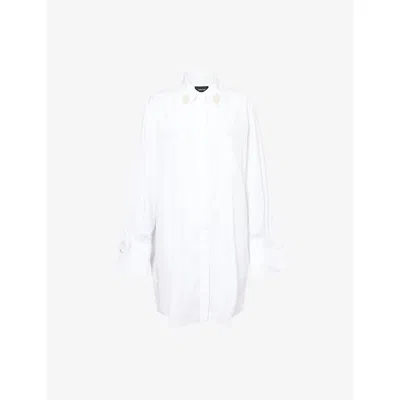 Simone Rocha Womens White/pearl Beads-embellishment Wide-cuffs Cotton-poplin Shirt
