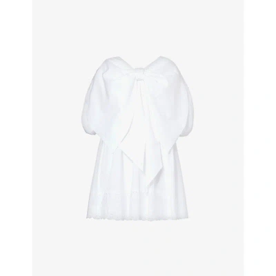 Simone Rocha Bow-embellished Puff-sleeve Cotton Mini Dress In White/white