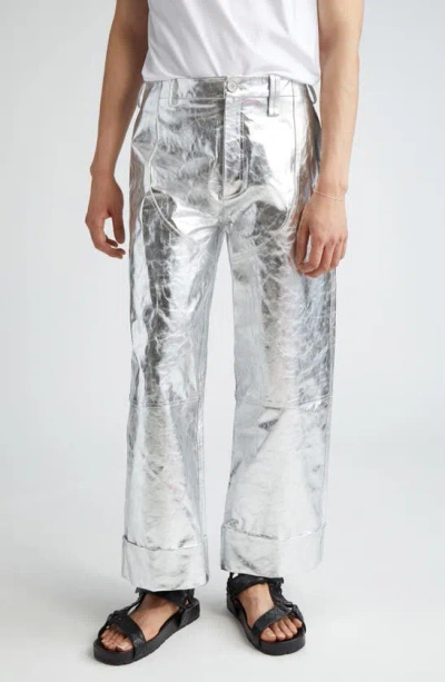 SIMONE ROCHA WORKWEAR CHAPS METALLIC LAMBSKIN LEATHER TROUSERS