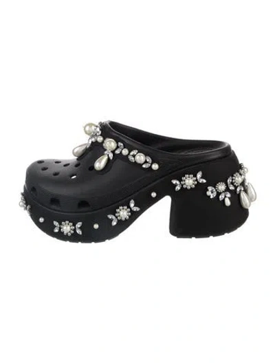Pre-owned Simone Rocha X Crocs Rubber Crystal Embellishments Mules In Black