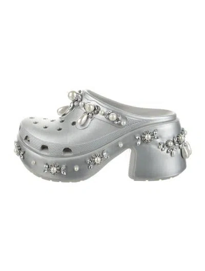 Pre-owned Simone Rocha X Crocs Rubber Crystal Embellishments Mules In Metallic/silver