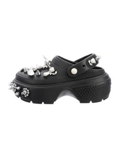 Pre-owned Simone Rocha X Crocs Rubber Crystal Embellishments Sandals In Black