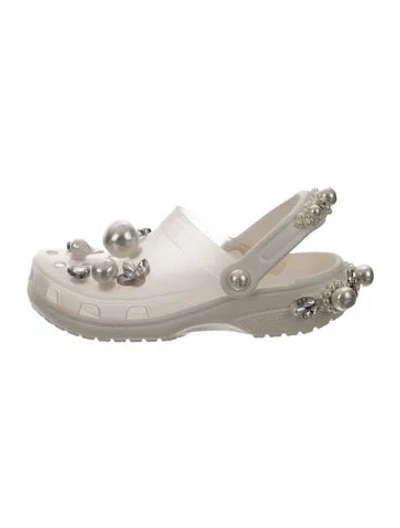 Pre-owned Simone Rocha X Crocs Rubber Crystal Embellishments Slingback Flats In White