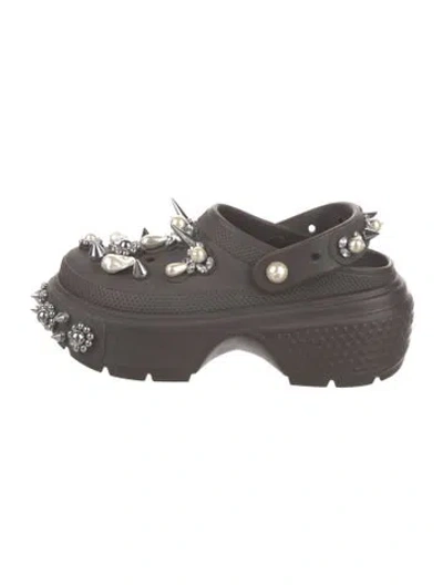 Pre-owned Simone Rocha X Crocs Rubber Crystal Embellishments Slingback Sandals In Gray