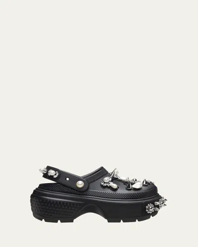 Simone Rocha X Crocs X Crocs Embellished Stomp Clogs In Black