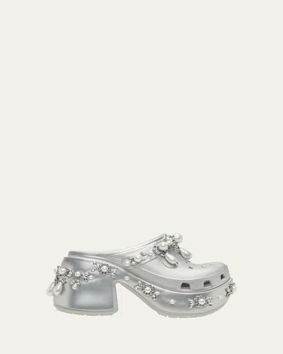 Simone Rocha X Crocs X Crocs Siren Spiked Clogs In Metallic Silver