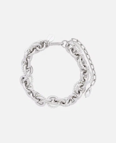 Simone Rocha Xl Pearl &amp; Chain Necklace W/ Encased Pearl Flower In White