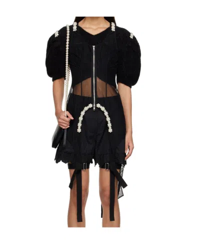 Simone Rocha Black Zip-up Bodysuit In Black/pearl/clear