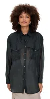 Simonett Sheer Western Button Up Blouse Gray In Black