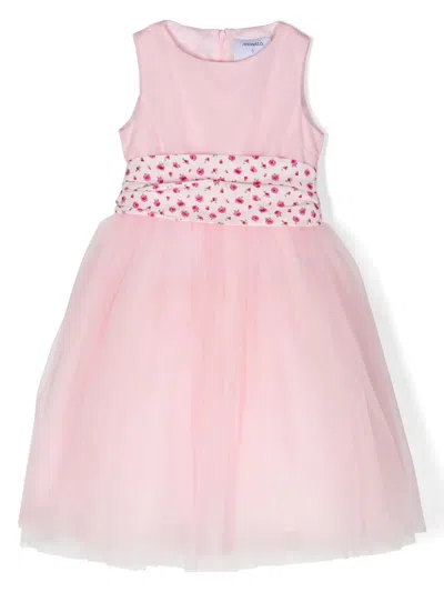 Simonetta Kids' Belted Tulle Dress In 粉色
