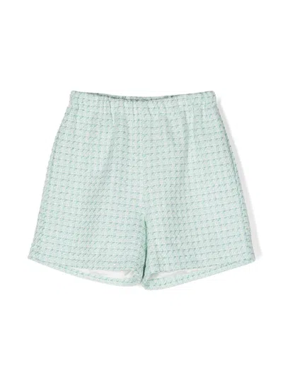 Simonetta Kids' Bouclé-design Elasticated-waist Shorts In Green