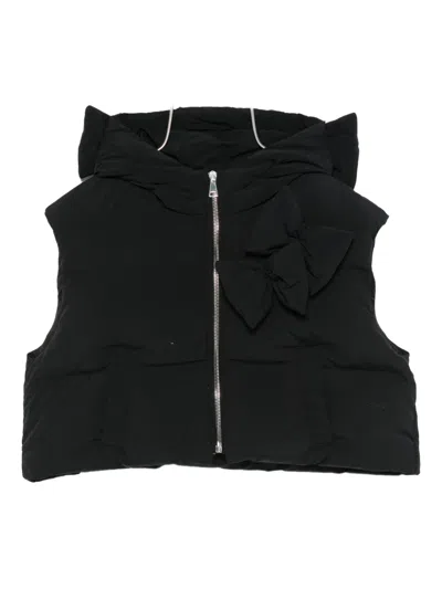 Simonetta Kids' Bow-detail Hooded Gilet In Black