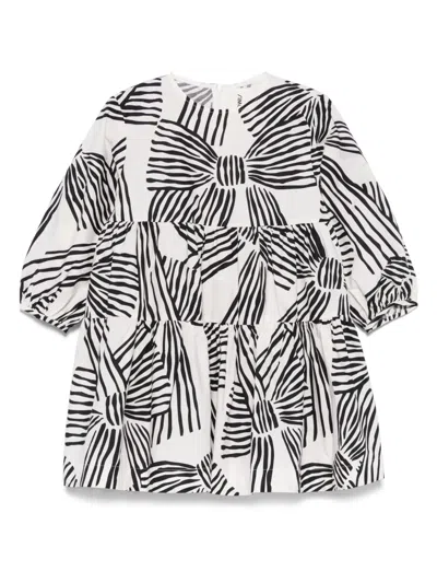 Simonetta Kids' Bow-print Dress In White