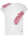 Simonetta Check-print Ruffle T-shirt In White