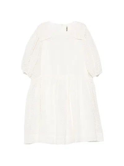 Simonetta Kids' Collared Puffed-sleeve Dress In White