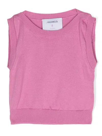 Simonetta Kids' Cotton-cashmere Blend Knitted Top In Pink