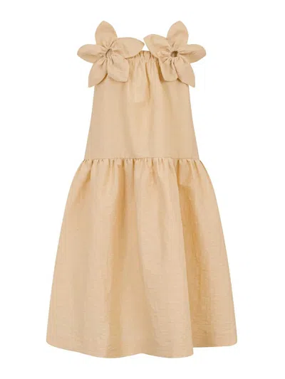 Simonetta Kids' Dress With Flower In Cream