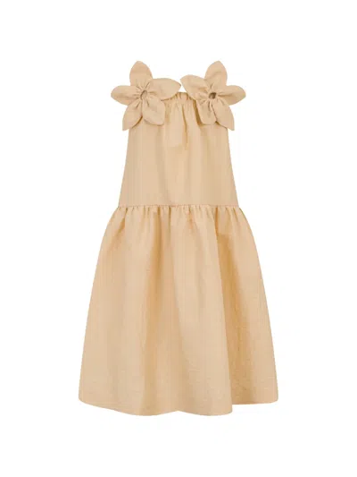 Simonetta Kids' Floral Appliqué Dress In Neutral