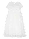 Simonetta White Dress For Girl With Tulle Applications In White