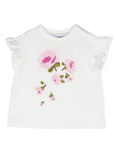 Simonetta Babies' Floral-appliqué Ruffled T-shirt In White