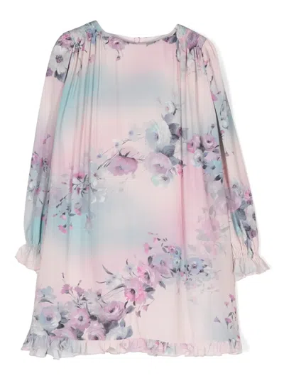 Simonetta Kids' Floral-print Ruffle-hem Dress In Pink