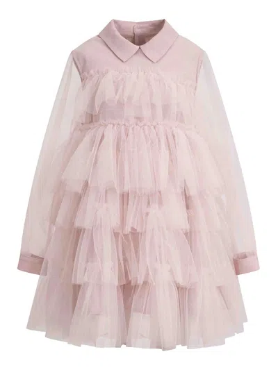 Simonetta Kids' Flounced Dress In Nude & Neutrals