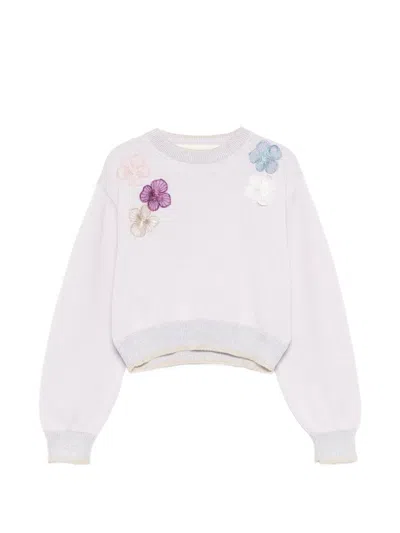 Simonetta Kids' Flowerappliqué Sweater In Animal Print