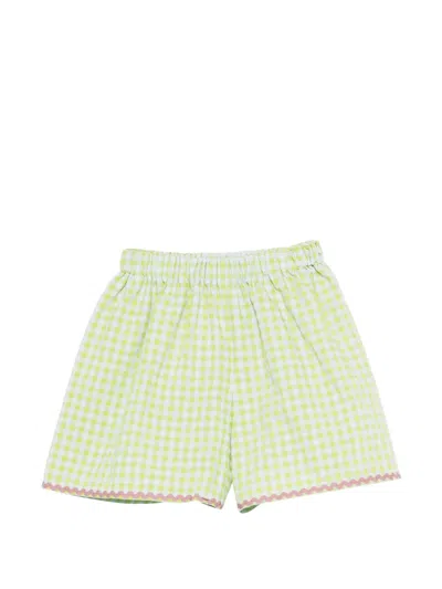 Simonetta Kids' Gingham Scalloped Shorts In Green