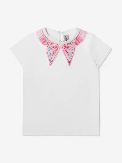Simonetta Kids' Girls Cotton Butterfly Collar T-shirt 1 Yrs White