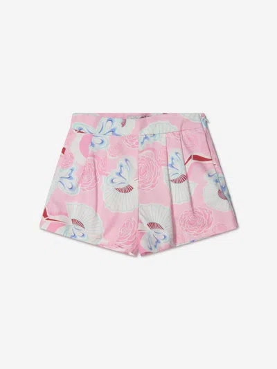 Simonetta Kids' Girls Cotton Floral Fan Print Shorts 1 Yrs Pink