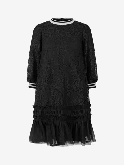 Simonetta Kids' Ruffled Floral-lace Dress In Black