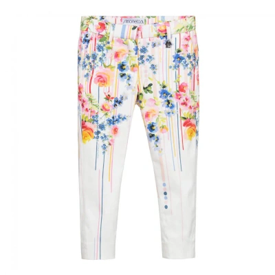 Simonetta Kids' Girls Floral Cotton Trousers In White