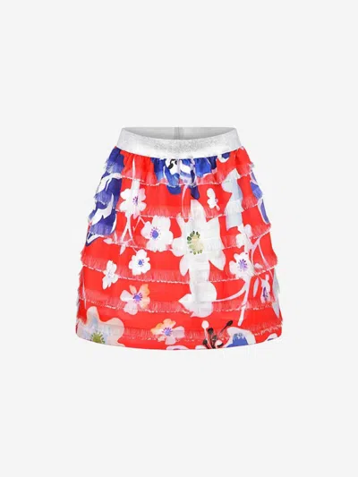 Simonetta Kids' Girls Floral Print Layered Skirt In Red